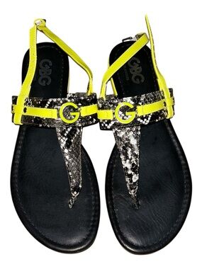 GBG Los Angeles Neon Yellow & Snakeskin Thong Sandals